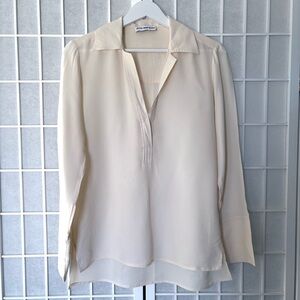 ~ATTIC & BARN~ Silk Blend Long Sleeve Blouse Cream White Size 40 US 6
